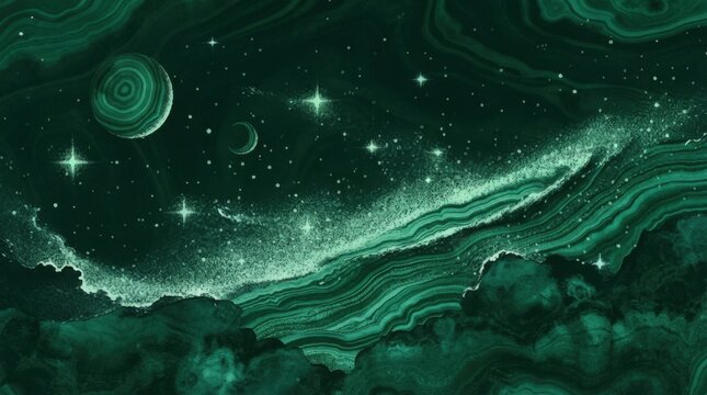 Glowing Blue Jellyfish in Deep Ocean Water with Cosmic Galaxy, Nebula and Stars, Abstract Underwater Space Background for Nature, Science and Astronomy Design