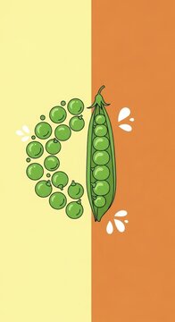 Fresh Green Peas Pod and Seeds on Split Background.