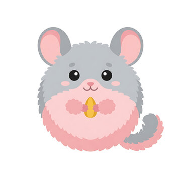 Adorable Kawaii animal chinchilla holding a seed, transparent background, isolated on white background