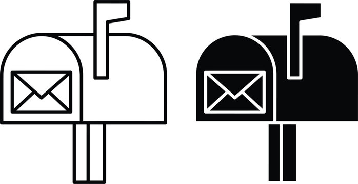 American mailbox with envelope icon vector line and glyph illustration mail box letterbox icon post box postal service