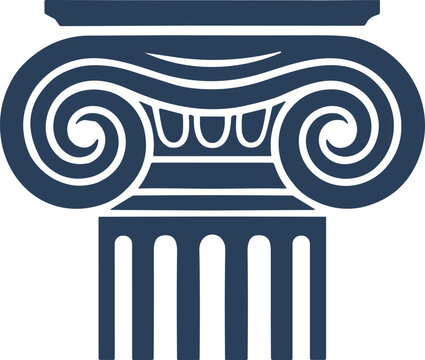 Classic ionic order column capital symbol in dark blue for ancient architecture projects.