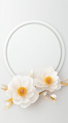 Obraz premium Minimalist white background featuring elegant floral frame for display and decorative art design projects