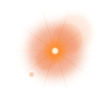 Intense sunset amber lens flare warm sunlight glare on transparent background
