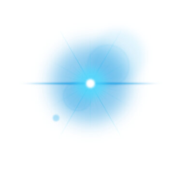 Cyan blue optical lens flare anamorphic laser flash on transparent background