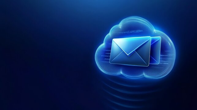 Abstract digital cloud email icon representing modern cloud computing communication solutions and secure data network storage technology