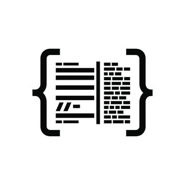 Minimalist black icon representing software code blocks and programming syntax
