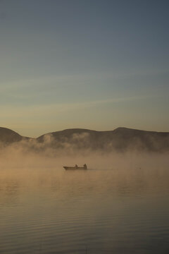 Fishermen Fishing on Lake Oloiden at Sunrise, Naivasha, Kenya