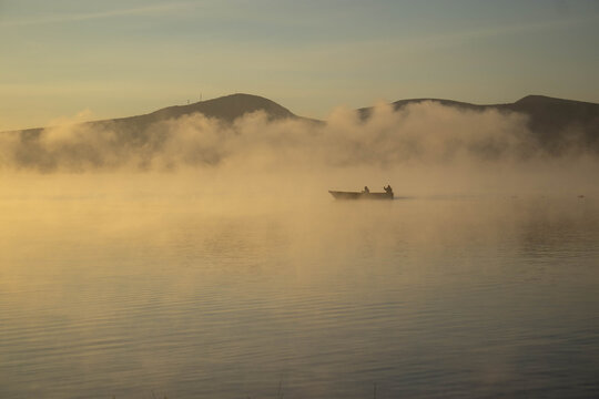 Fishermen Fishing on Lake Oloiden at Sunrise, Naivasha, Kenya