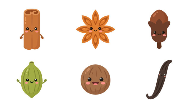 Kawaii spice collection vector