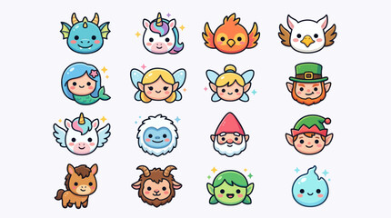 Fototapeta premium Mythical creature and fantasy character icons
