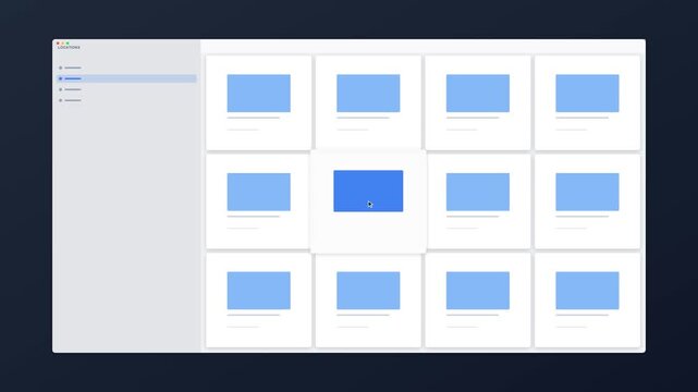 Abstract user interface dashboard showing media gallery grid layout