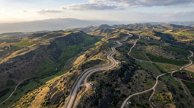 Aerial View of Golan Heights Rugged Terrain