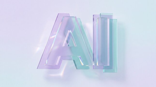 AI Letters Rendered in Translucent Iridescent Glass