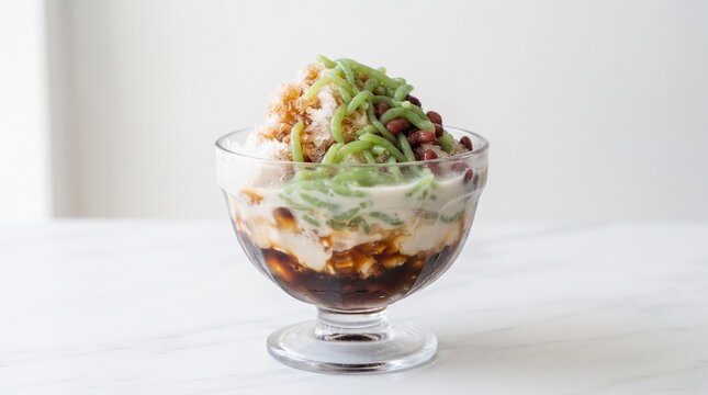 Malaysian Cendol Dessert in Glass Bowl