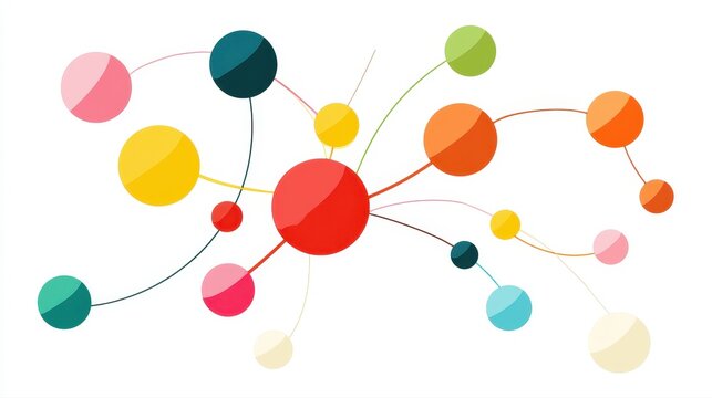 A creative mind map chart clipart, brainstorming process element, colorful connected nodes, flat design, isolated on white background. 