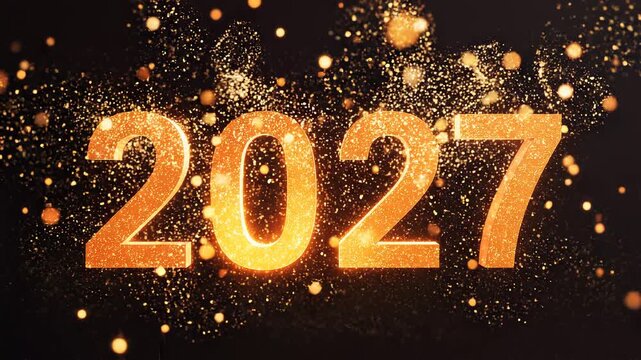 Golden 2027 Text Animation with Sparkles and Particles During Celebration