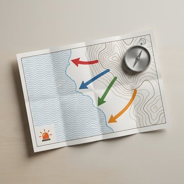 Coastal Evacuation Plan Map with Compass for Disaster Preparedness and Emergency Management
