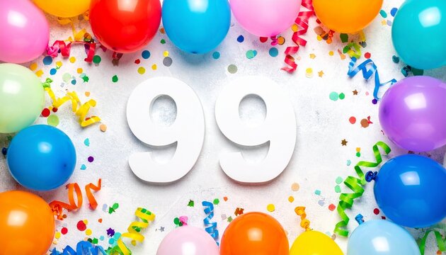 Ninety Nine Years Celebration Background With Colorful Balloons And Streamers