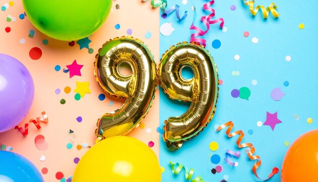 Festive Celebration Background Featuring Silver Ninety Nine Number Balloons