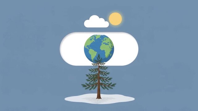 Animated Globe and Tree with Clouds, Climate Change and Environmental Sustainability Concept