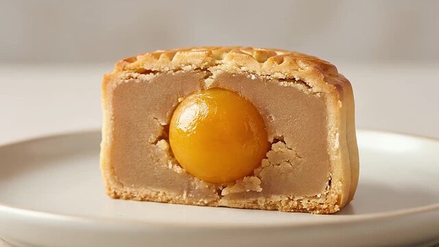 Baked pastry dessert with salted egg yolk filling on white plate