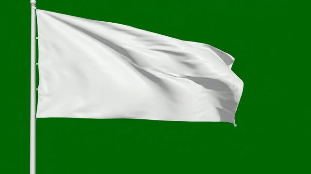 Blank white flag waving on green screen background, customizable mockup template for branding and messaging