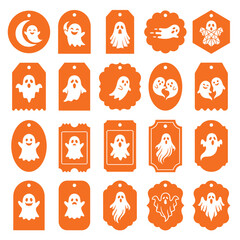 Naklejka premium Dark Halloween EPS gift tag design with rounded corners on black background.