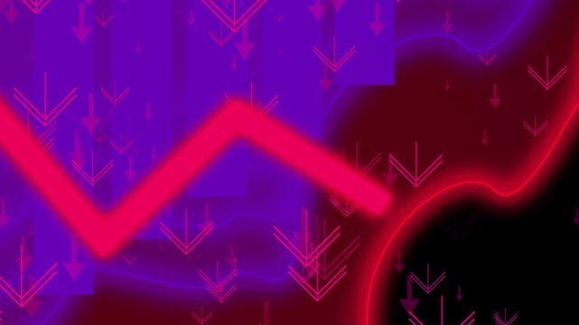 Glowing Blue and Pink Financial Chart Overlay Animation with Falling Line on Black