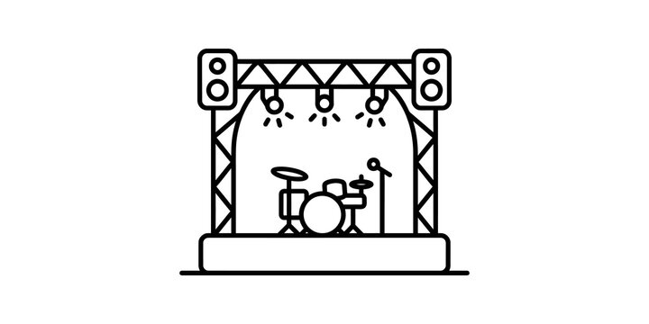 Concert stage line icon showing live performance setup and speakers.