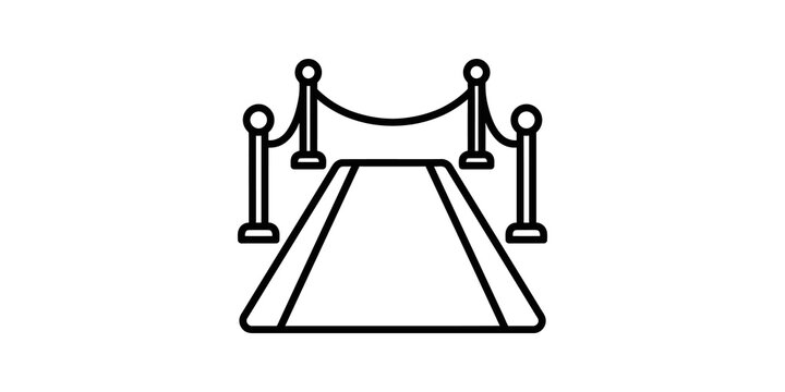 Red carpet event rope barrier flat icon for celebrity gala venue design.