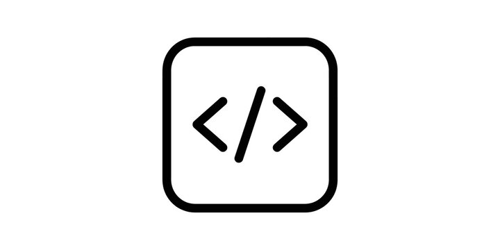 Code development bracket icon in rounded square for programming software.