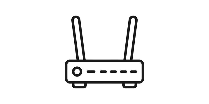 Black outline wifi router with antennas for network connectivity illustration.