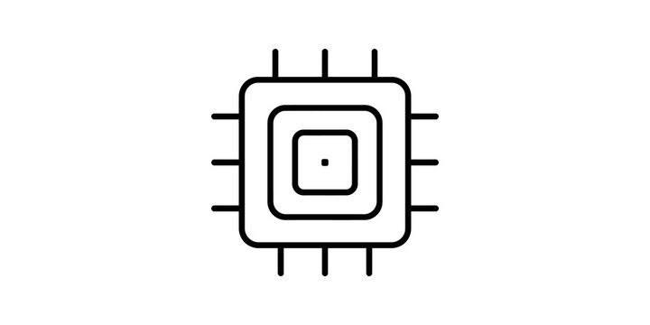 Microchip processor black line icon electronic hardware computing circuit.