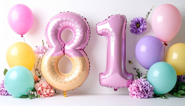 Pastel Balloon Number Eighty One Decoration for Birthday Anniversary Party