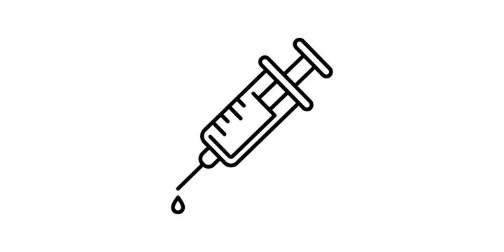 Medical syringe line vector icon representing vaccine injection therapy.
