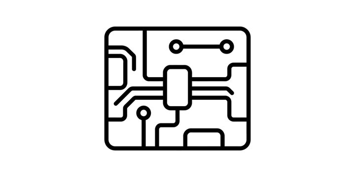 Electronic circuit board microchip line icon for computer technology.