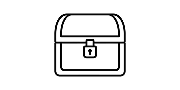 Locked treasure chest outline icon with classic padlock security design.