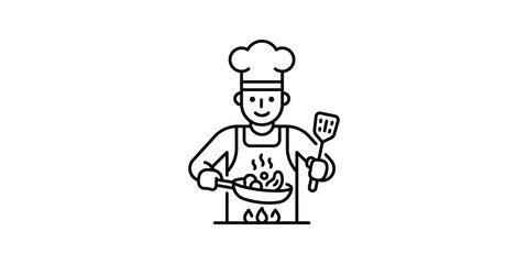 Obraz premium Professional chef cooking food in pan icon for culinary and recipes.