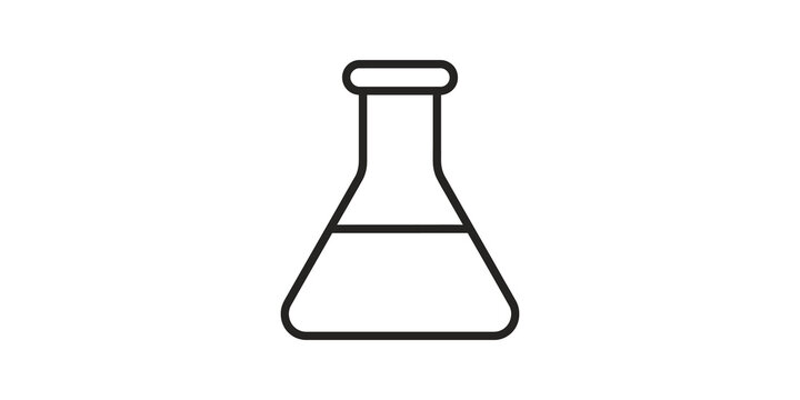 Erlenmeyer chemistry flask outline vector icon showing liquid level.