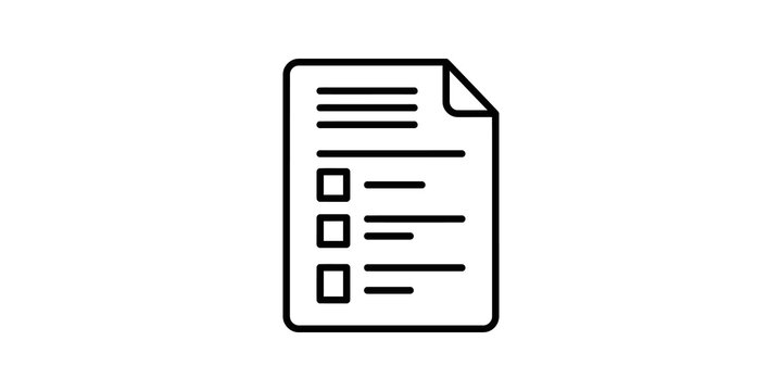 Document checklist with square tick boxes vector outline style icon.