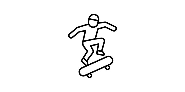 Skateboarder performing jump trick line icon for extreme sports art.