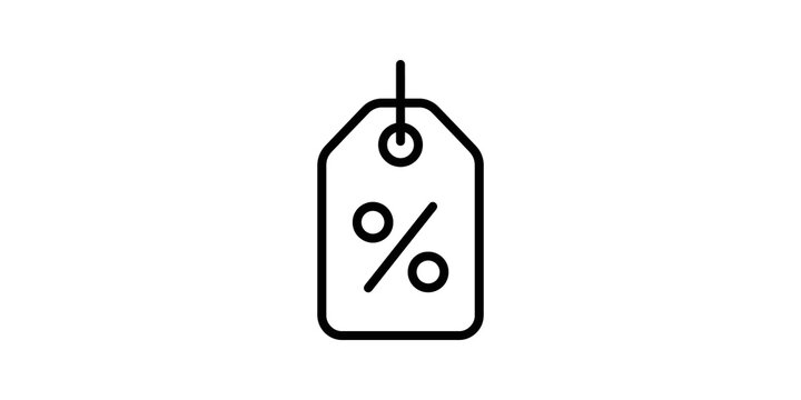 Price tag percent icon black outline for shopping discount promotion.