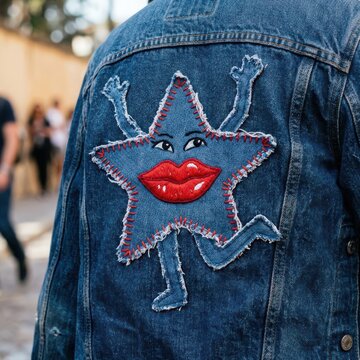 Denim jacket back patch with embroidered star