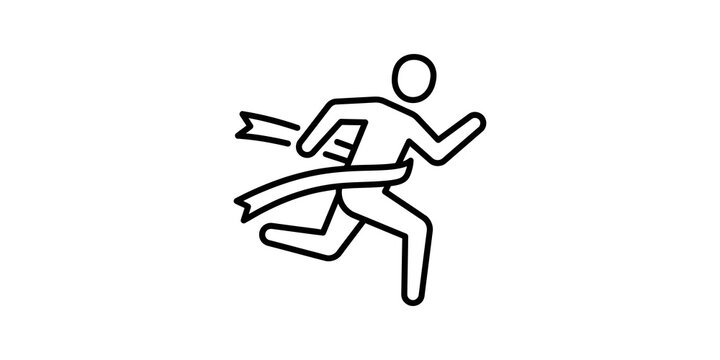 Runner crossing finish line ribbon icon for marathon sports success.