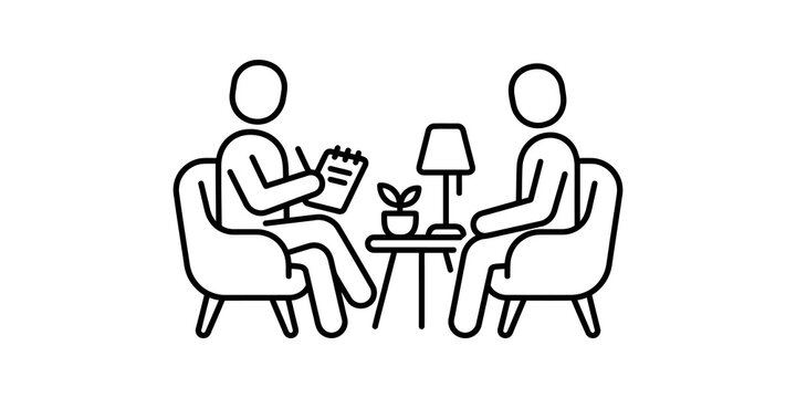 Therapy session outline icon representing counseling advice support.