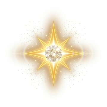 Round brilliant diamond inside glowing gold star