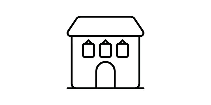 Small rural school building exterior with arched entrance and windows.