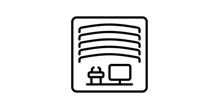 Modern stage setup icon with presentation equipment for conference events.