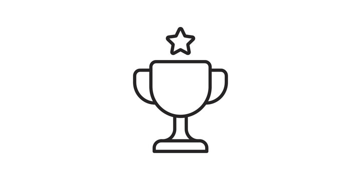 Golden winner trophy cup with star icon for success and achievement.