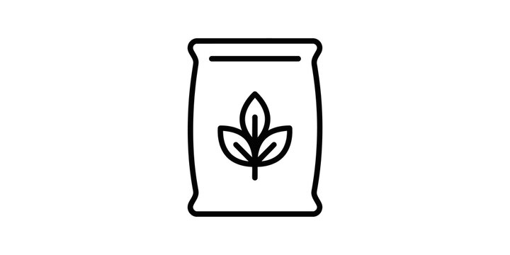 Black outline fertilizer sack icon for agricultural and gardening use.